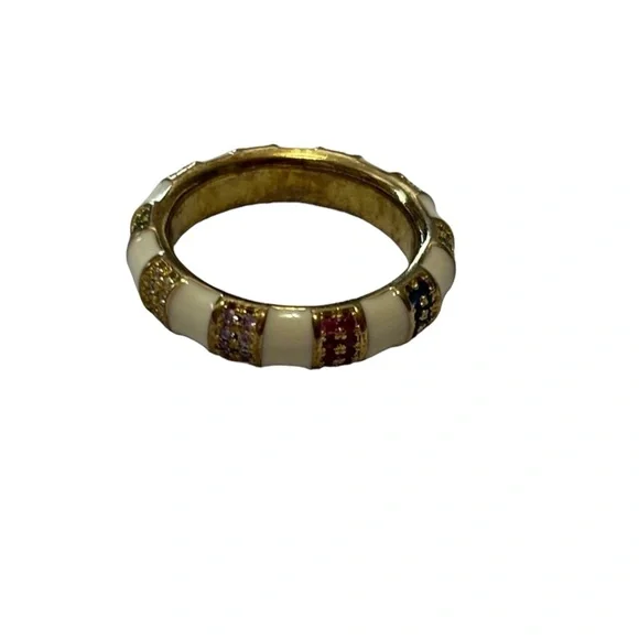 Gemstone Gold & White Enamel Band Ring - Picture 1 of 6